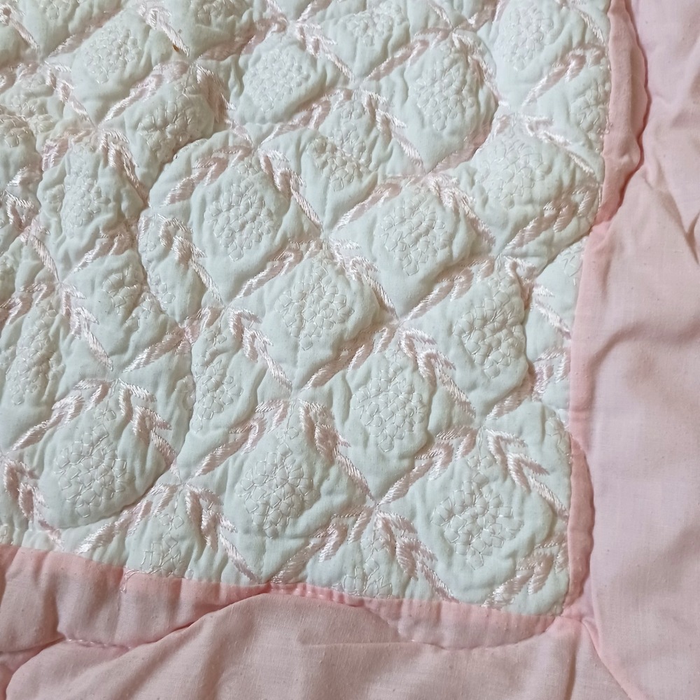 Vintage Rosebud by Marcus Bros Pink Baby Blanket Quilted Embroidered 32 x 40 USA
